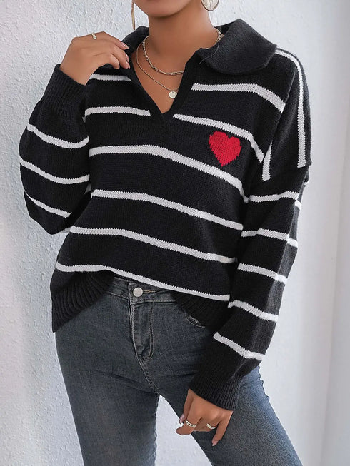 'Arcadia' Striped Heart Sweater - Celes Fashion